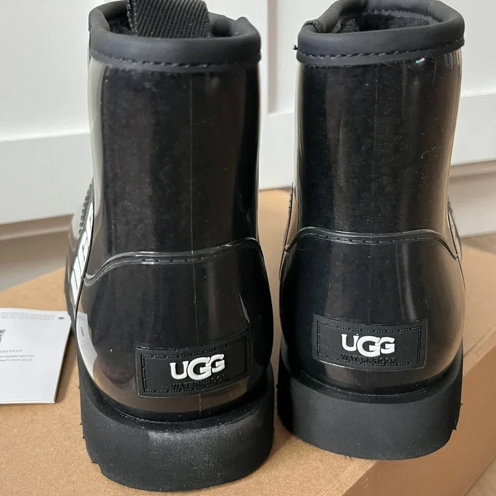Womens Ugg size 6 Black CLASSIC CLEAR MINI Ankle Rain Snow Boots [1113190-BLK] - Picture 7 of 15